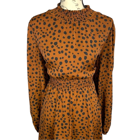SHEIN Women’s Animal Print Long Sleeve Smocked Neck & Waist Midi Dress - Picture 6 of 12